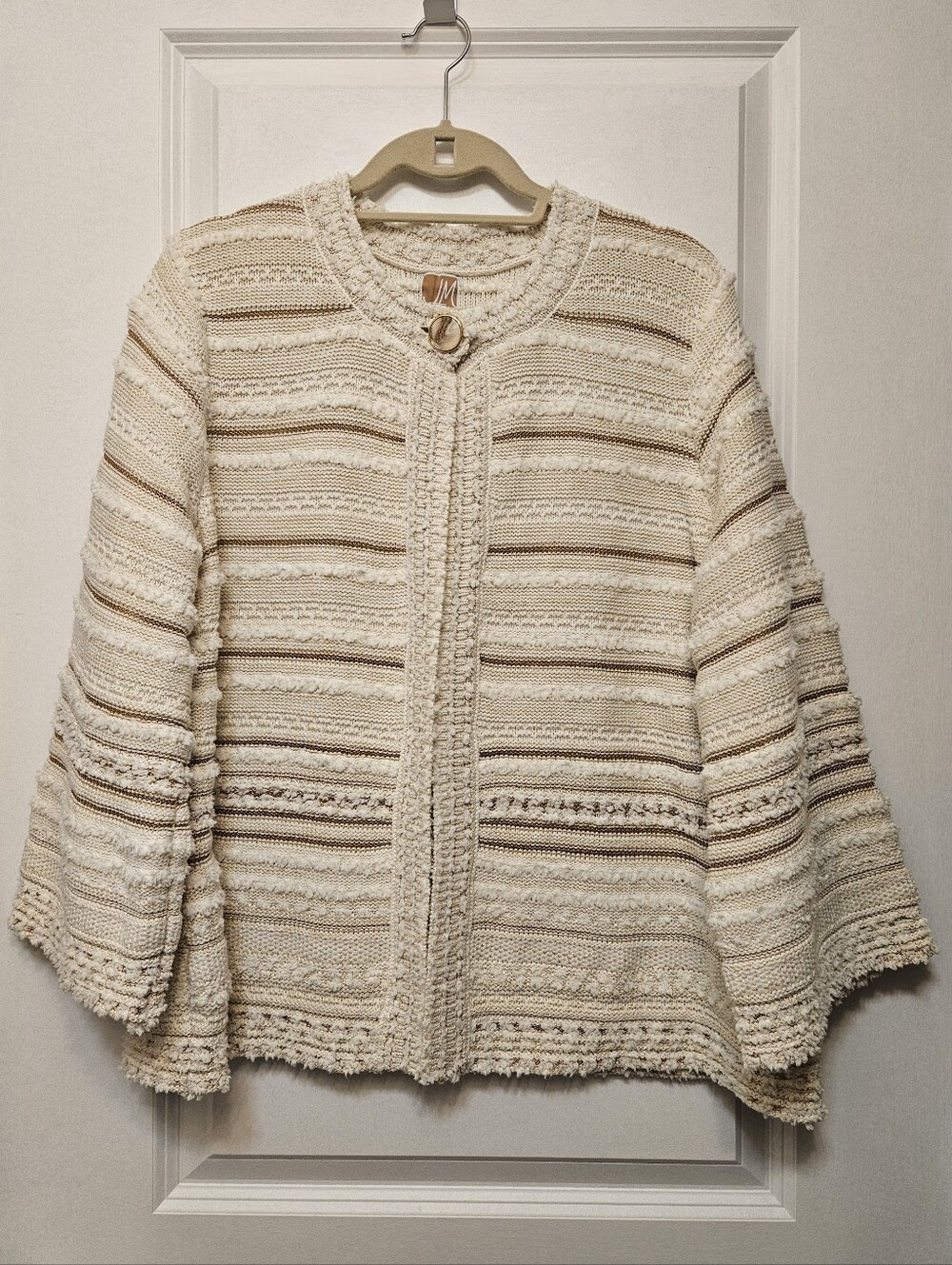 JM Collection XL Ivory Gold Textured Knit Cardigan Sweater Coat